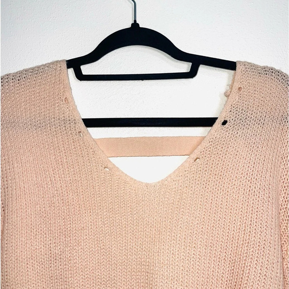 Love by Design Light Pink V-neck Wrap Open Back Knit Sweater Medium Women’s - Picture 2 of 10